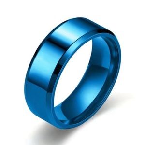 Blue Stainless Steel Ring - Polished Band | Minimalist Modern Statement Ring